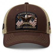 Leather Patch Hat United States 250th Anniversary Patriotic Mesh Back Summer Cap