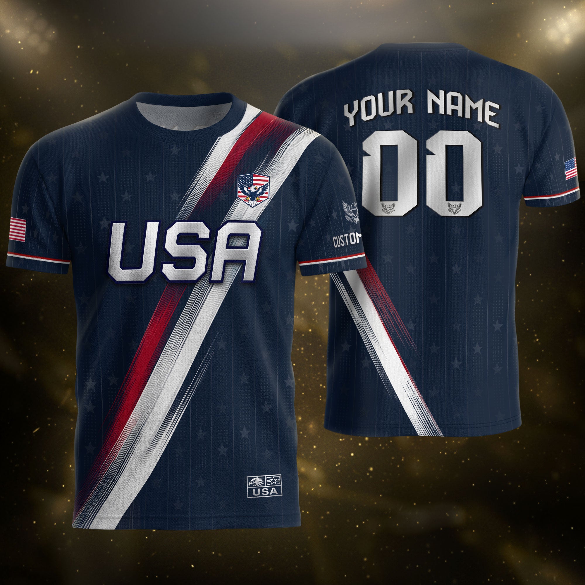 Custom Adult USA Soccer Jersey Navy Blue Patriotic American Eagle Team Football Shirt