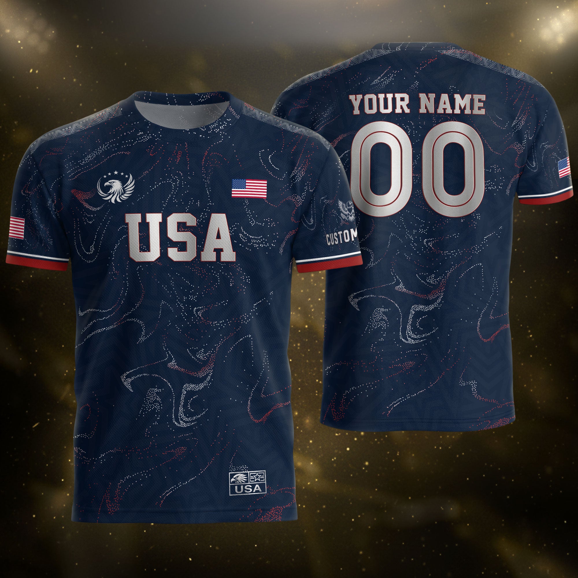 Custom Adult USA Soccer Jersey Navy Blue Patriotic American Flag Marble Football Shirt
