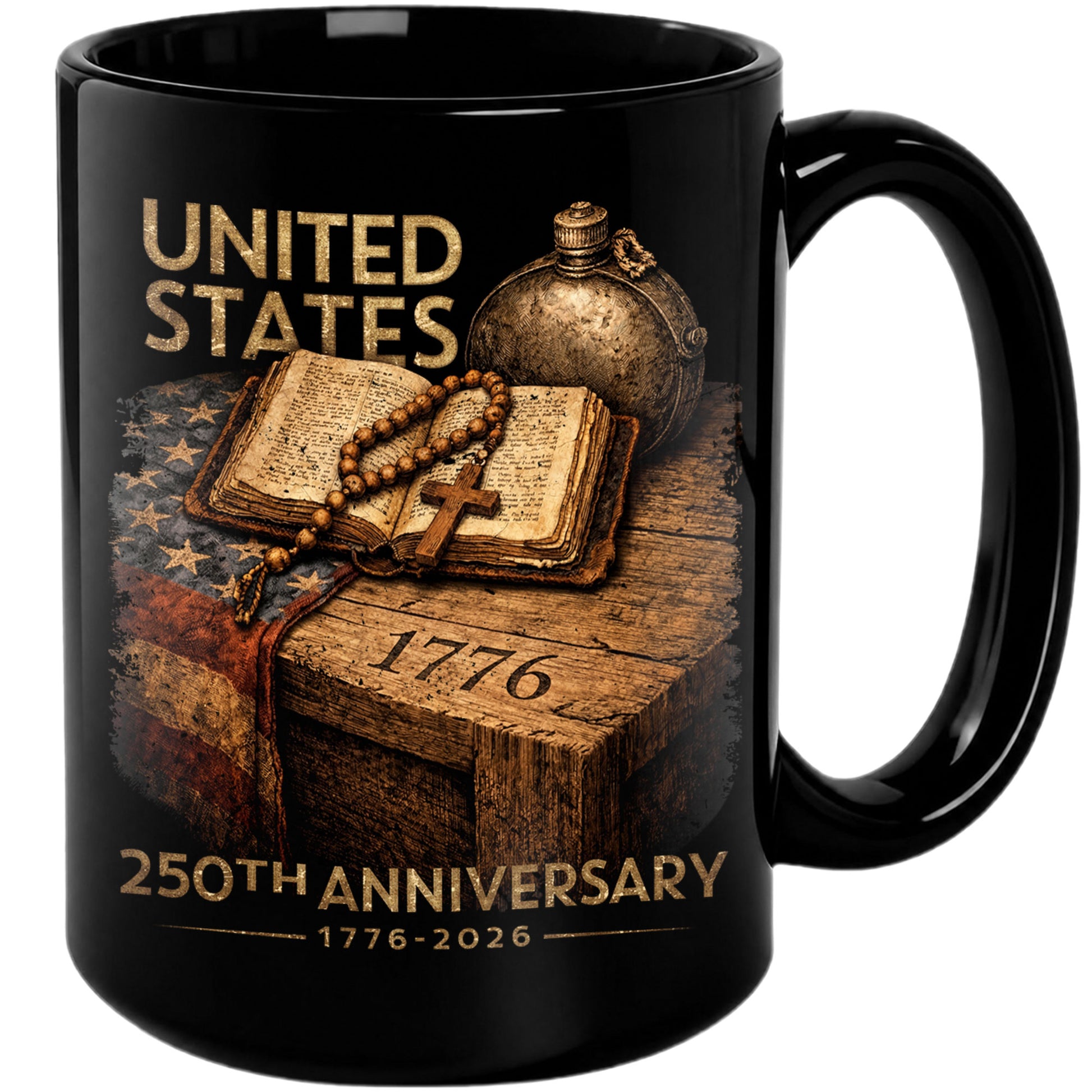 1776 2026 Mug 250th Anniversary United States Patriotic Bible Cross Ceramic - Rust Field Wear