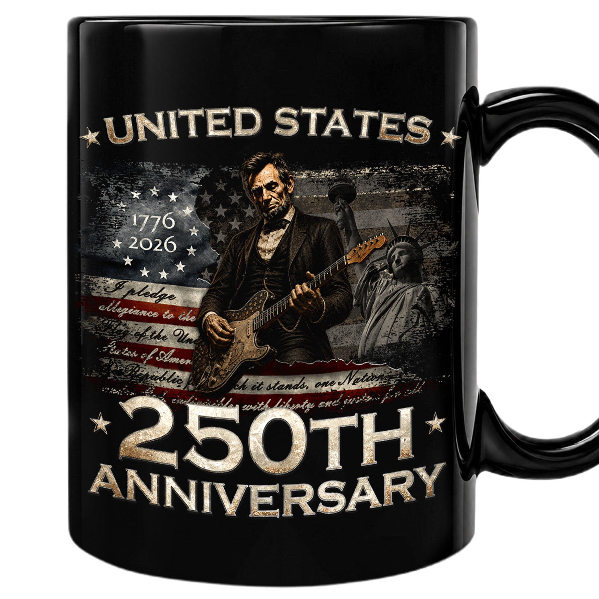 Unique Lincoln Guitar Ceramic Mug - Patriotic Statue of Liberty Vintage Graphic Cup