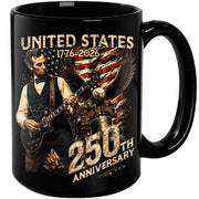 US 250th Anniversary Mug 1776-2026 Vintage United States Lincoln Guitar Bald Eagle Bell