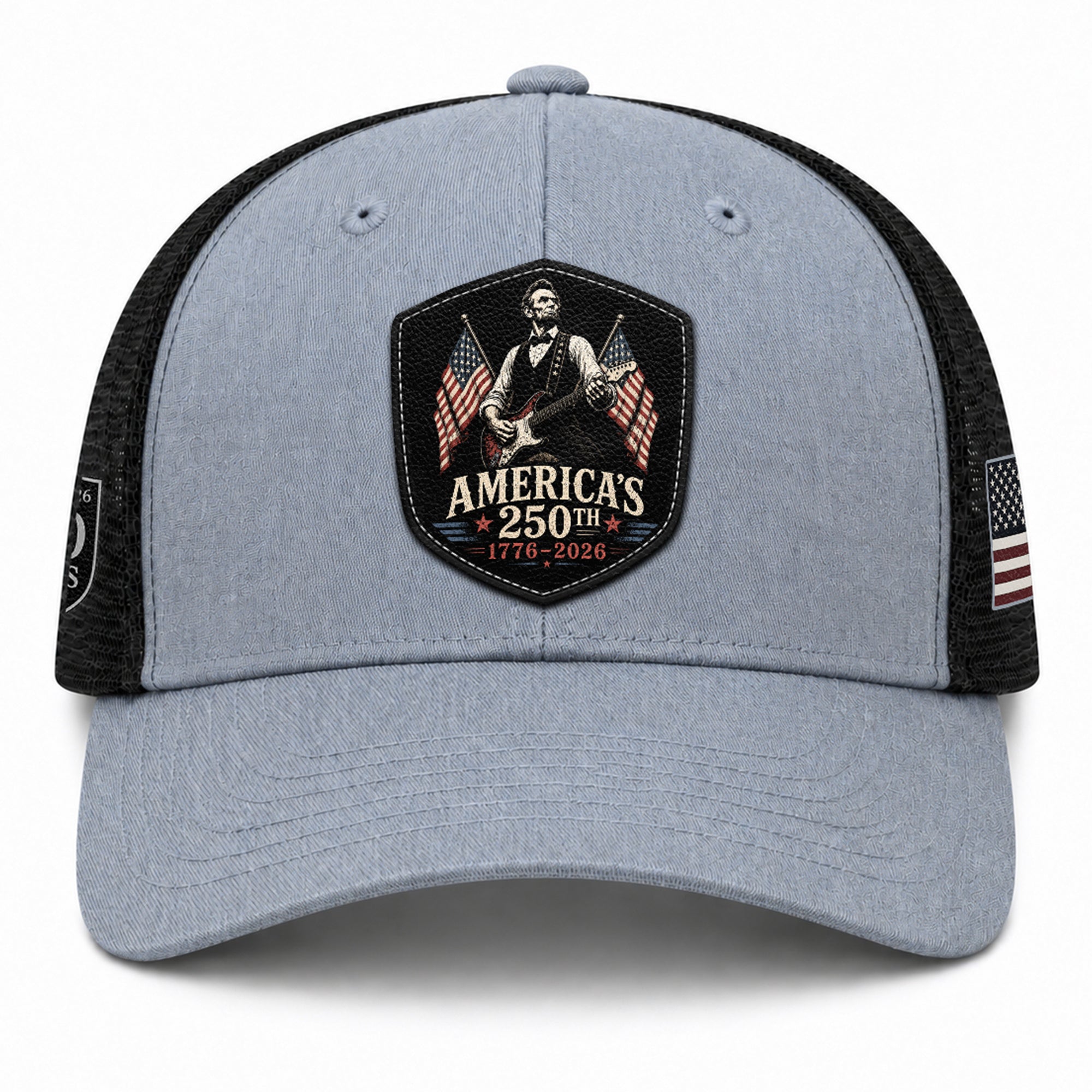 Leather Patch Hat Abraham Lincoln Guitar Flag Cap Patriotic 1776-2026 Anniversary Gift