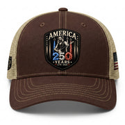 Leather Patch Hat Abraham Lincoln Guitar 1776-2026 Anniversary Cap Patriotic Brown Mesh