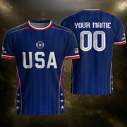 Custom Blue USA Soccer Jersey - Personalized Name & Number Patriotic Sports Shirt
