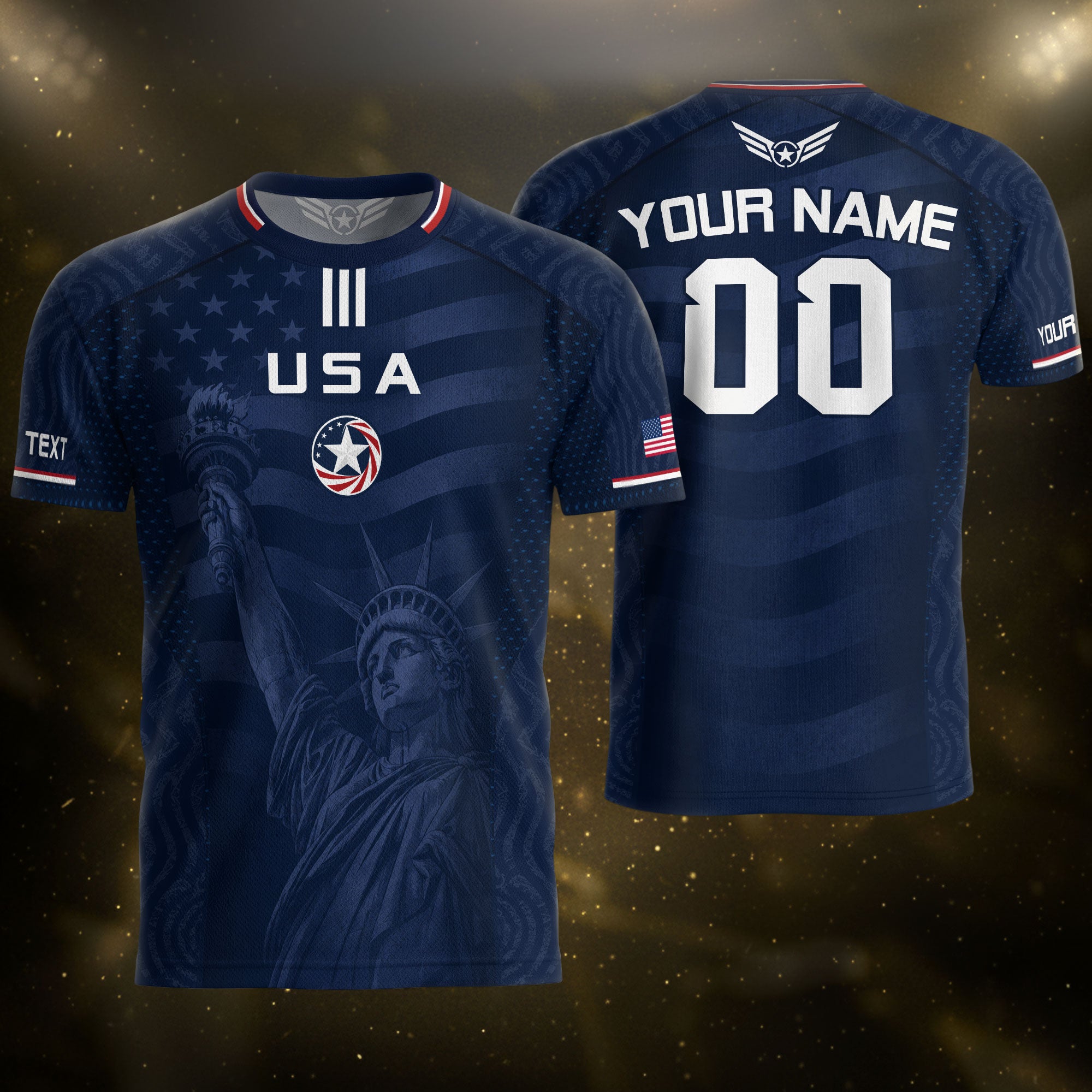 Custom Blue USA Statue of Liberty Soccer Jersey - Personalized Name & Number Shirt
