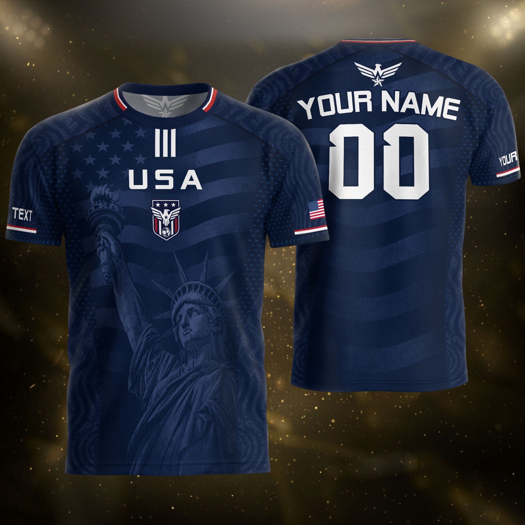 Custom Blue USA Statue of Liberty Soccer Jersey - Personalized Name & Number Shirt