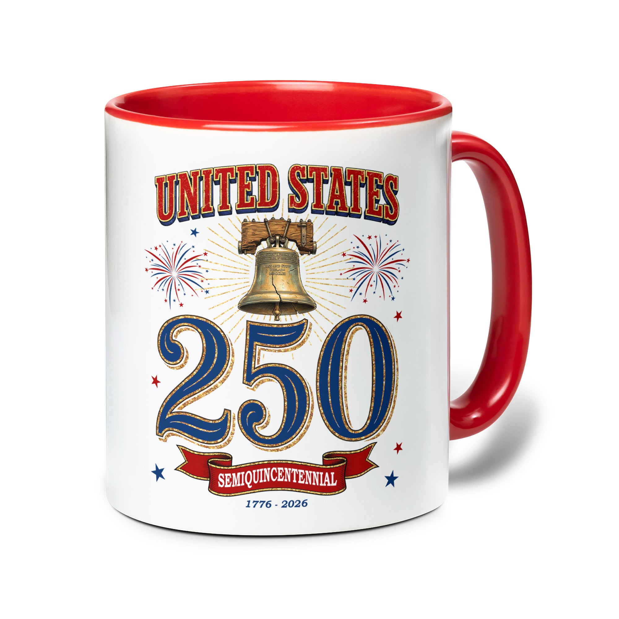 United States 1776 2026 Accent Mug Liberty Bell Patriotic Fireworks Gift Cup