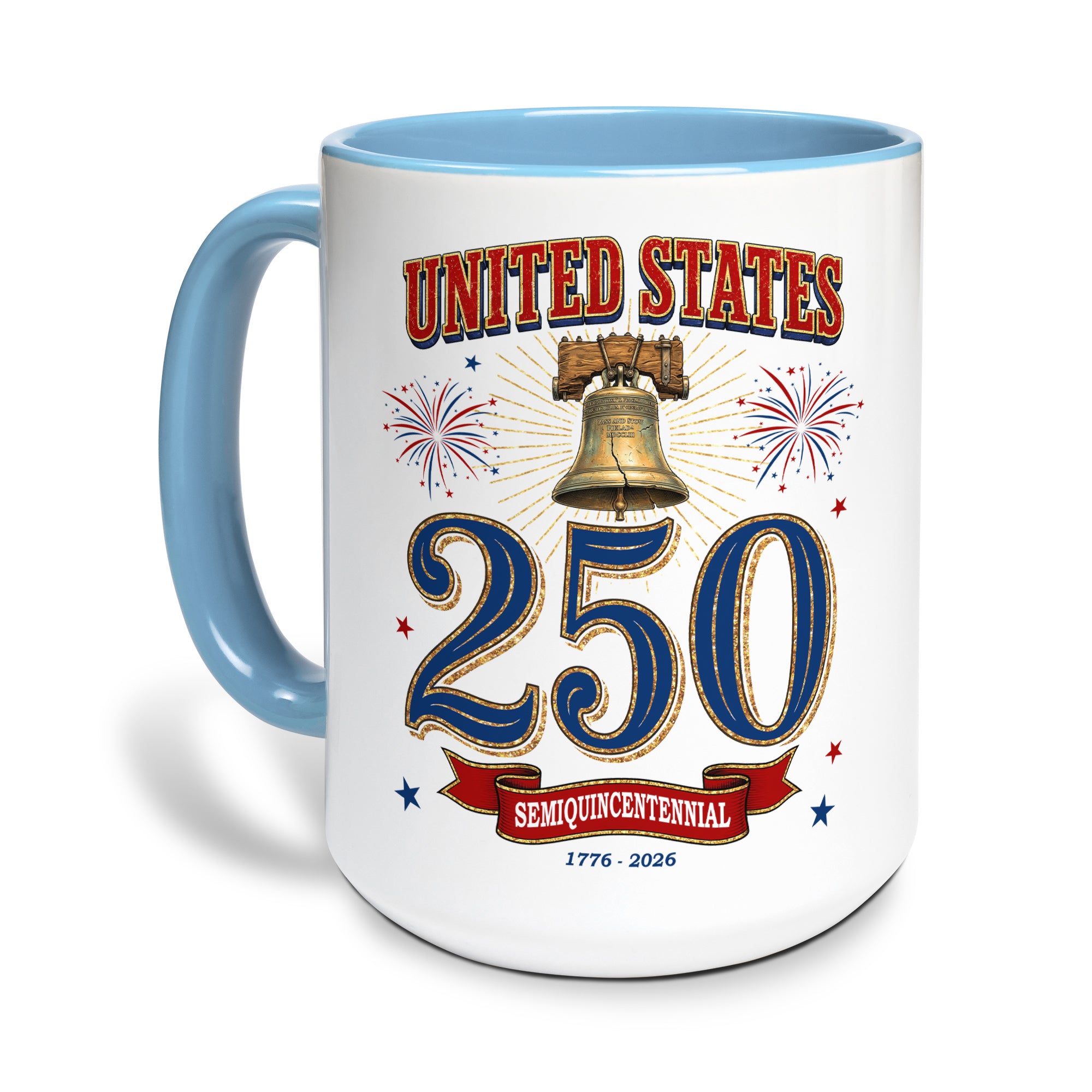 United States 1776 2026 Accent Mug Liberty Bell Patriotic Fireworks Gift Cup