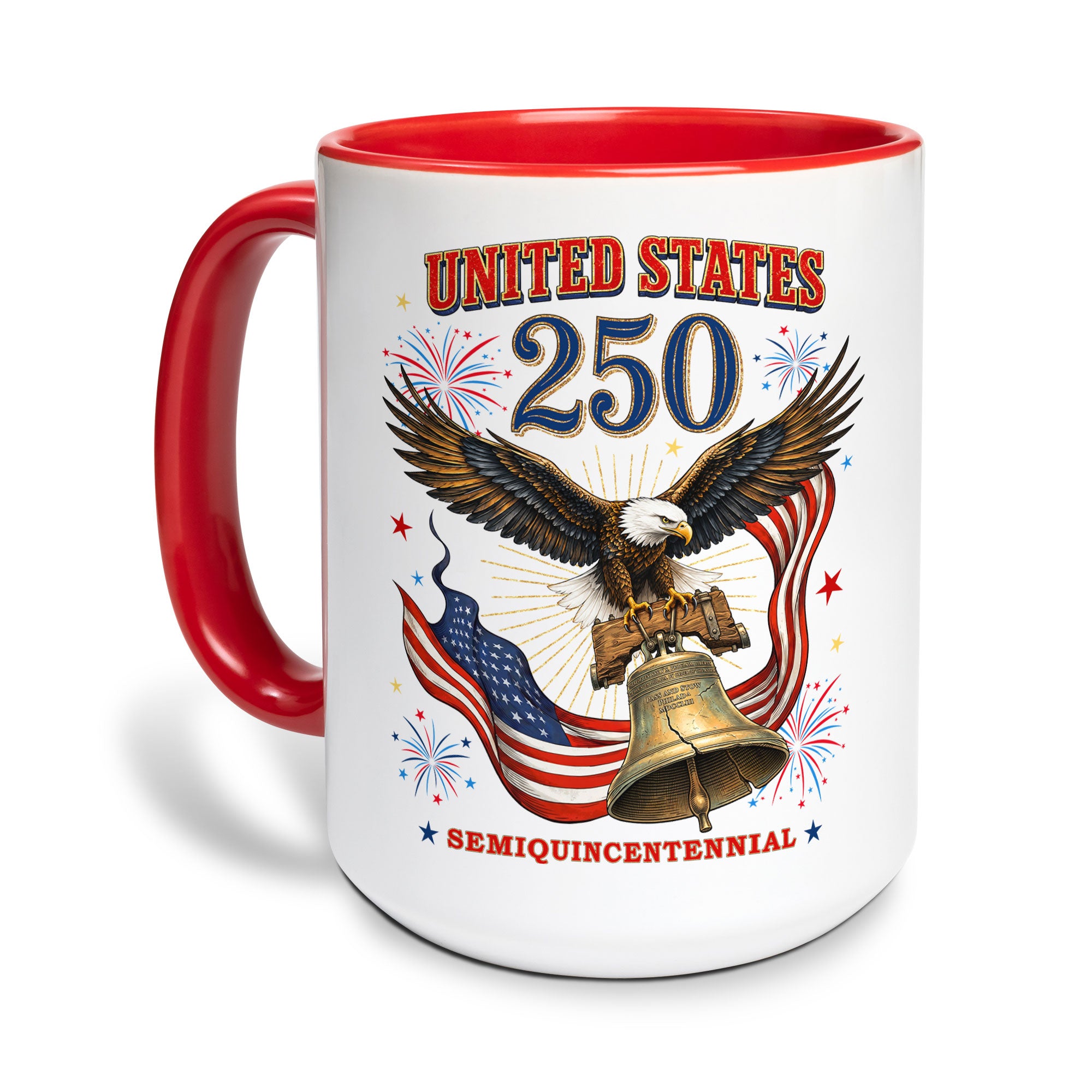 United States Accent Mug American Eagle Liberty Bell Patriotic Fireworks Gift Cup