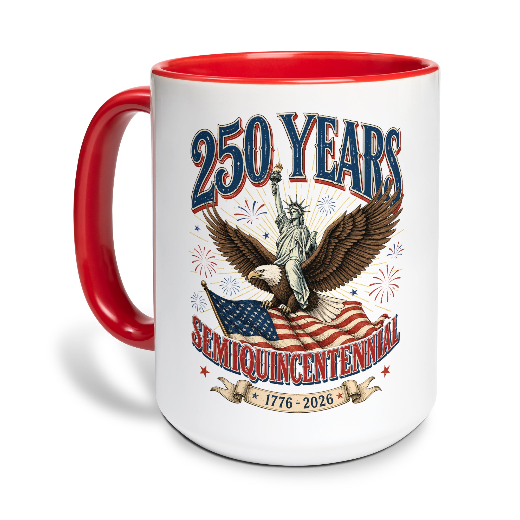 Patriotic Gift Accent Mug Statue of Liberty Riding American Eagle Graphic 1776 2026 Cup