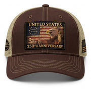 United States 250th Anniversary Leather Patch Hat Patriotic Eagle Mesh Trucker Cap
