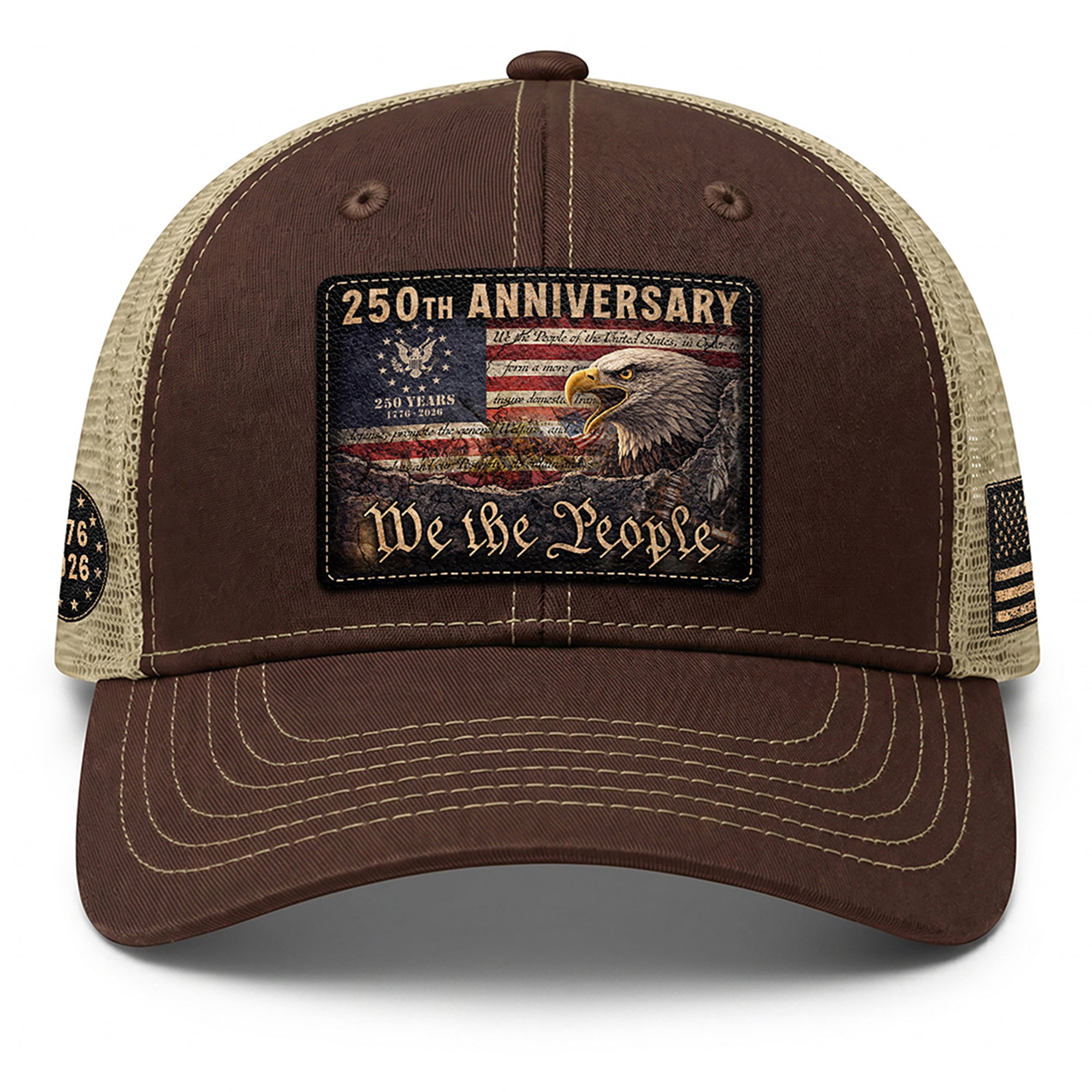 Patriotic Leather Patch Cap We The People 250th Anniversary Graphic Mesh Back Hat
