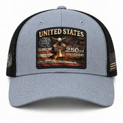 United States 250th Anniversary Leather Patch Hat Patriotic Eagle Bell Mesh Cap
