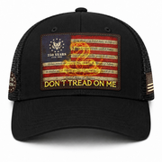 Don’t Tread On Me Leather Patch Hat 250th Anniversary Patriotic Mesh Trucker Cap