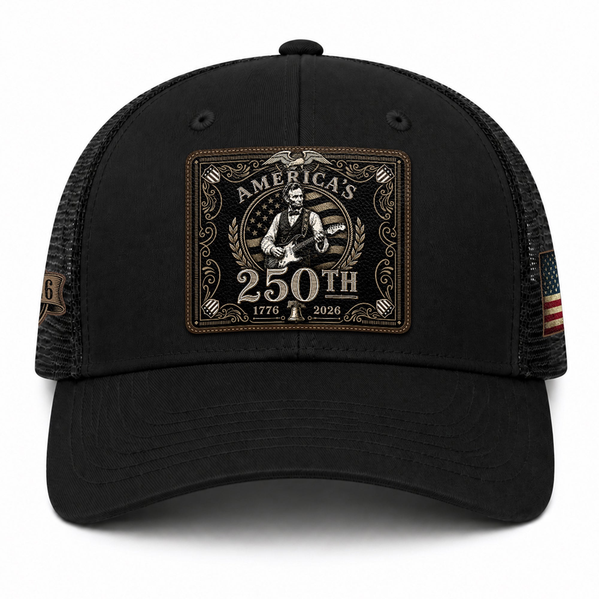 Lincoln Leather Patch Hat America's 250th Anniversary 1776-2026 Patriotic Trucker Cap