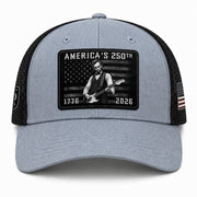 Grey Lincoln Guitar Anniversary Hat 1776-2026 Patriotic Trucker Cap - Iconic Design