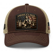 Brown Lincoln Statue Liberty 250th Anniversary Hat 1776-2026 Patriotic Trucker Cap