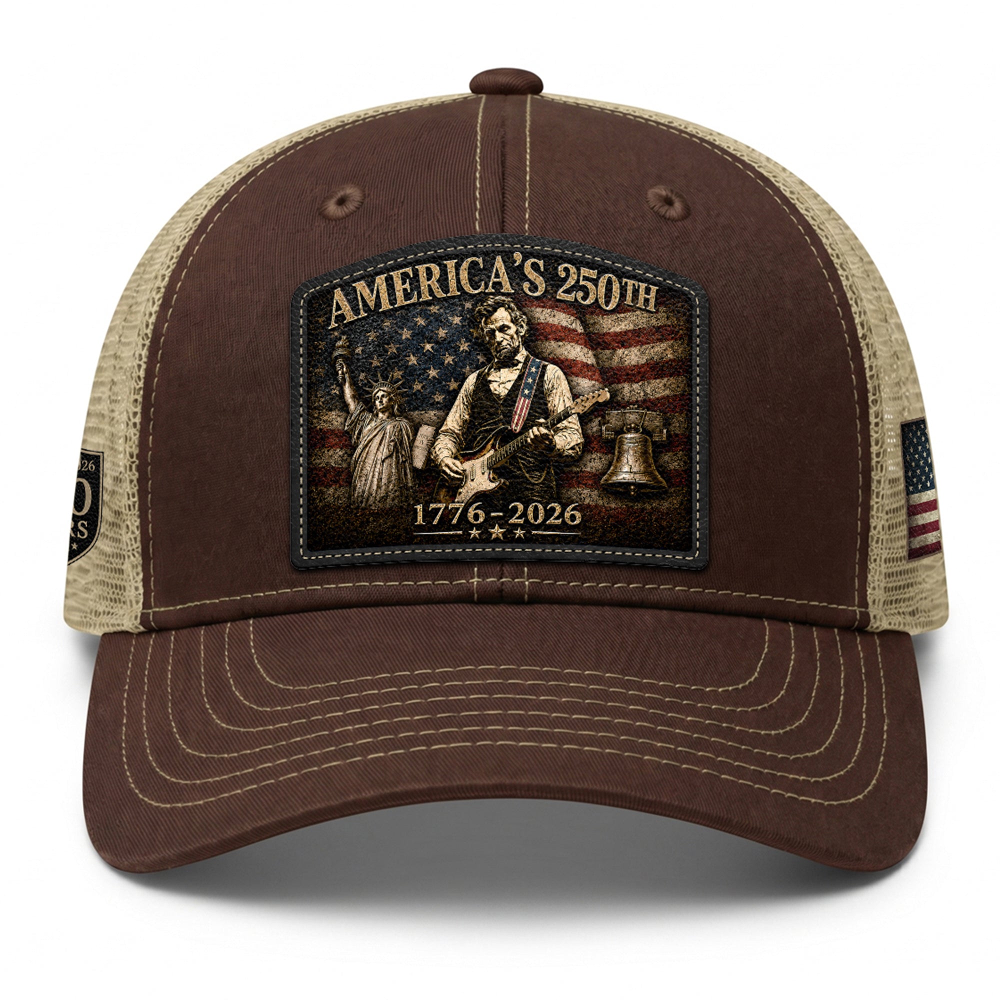 Brown Lincoln Statue Liberty 250th Anniversary Hat 1776-2026 Patriotic Trucker Cap