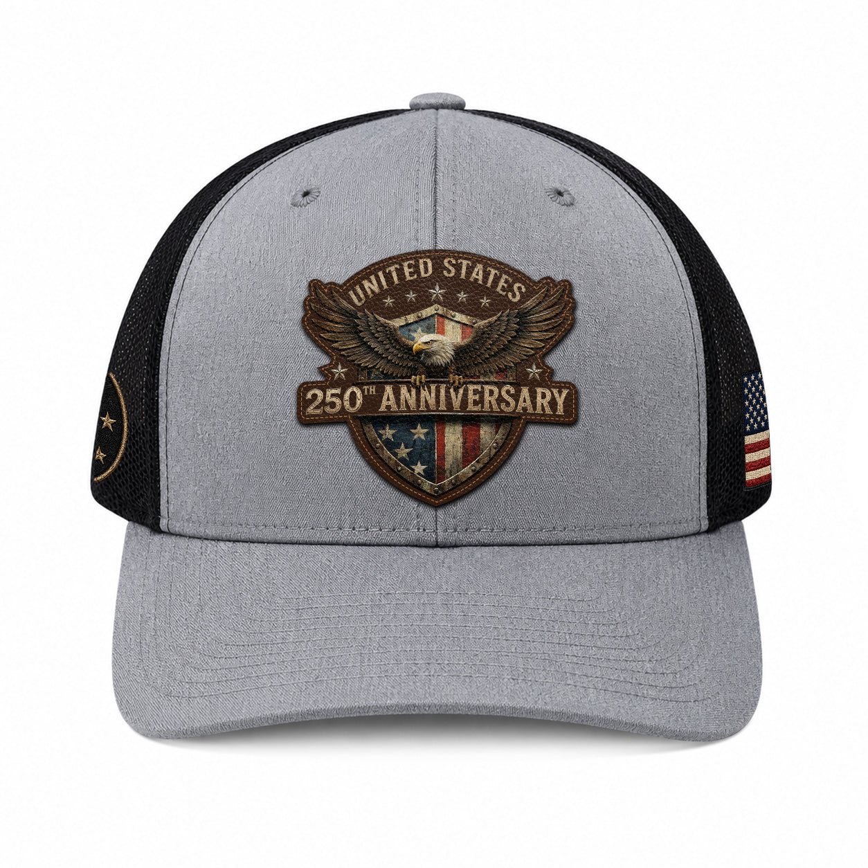 Leather Patch Hat US 250th Anniversary Trucker Cap Patriotic American Eagle Mesh Hat