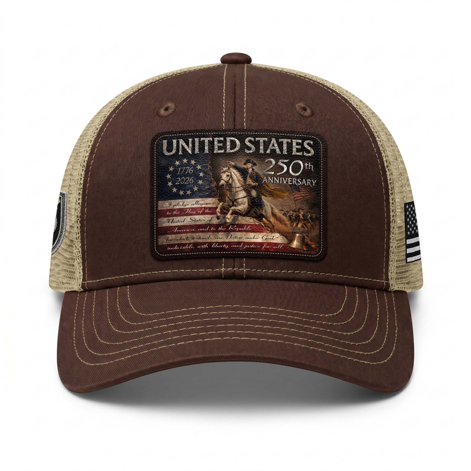 Leather Patch Hat US 250th Anniversary Trucker Cap George Washington Patriotic Hat