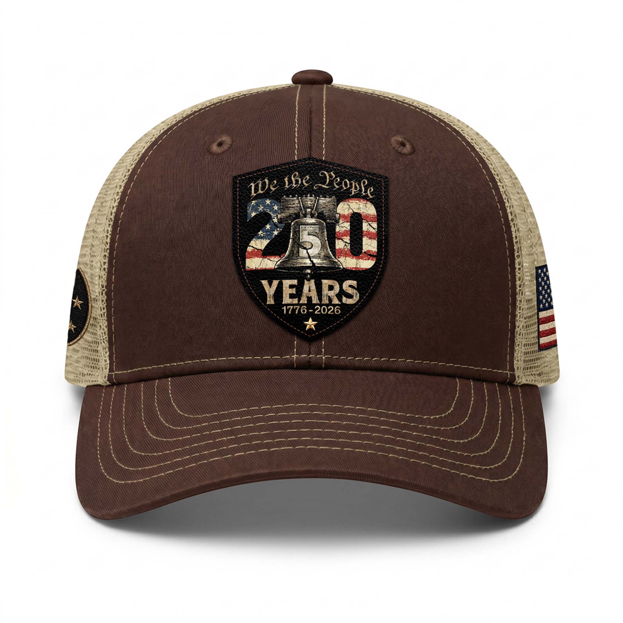 Leather Patch Hat 250 Years 1776 2026 Liberty Bell Trucker Cap Patriotic US Mesh Hat