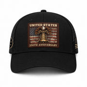 Patriotic Trucker Hat United States 250th Anniversary American Eagle Leather Patch Cap