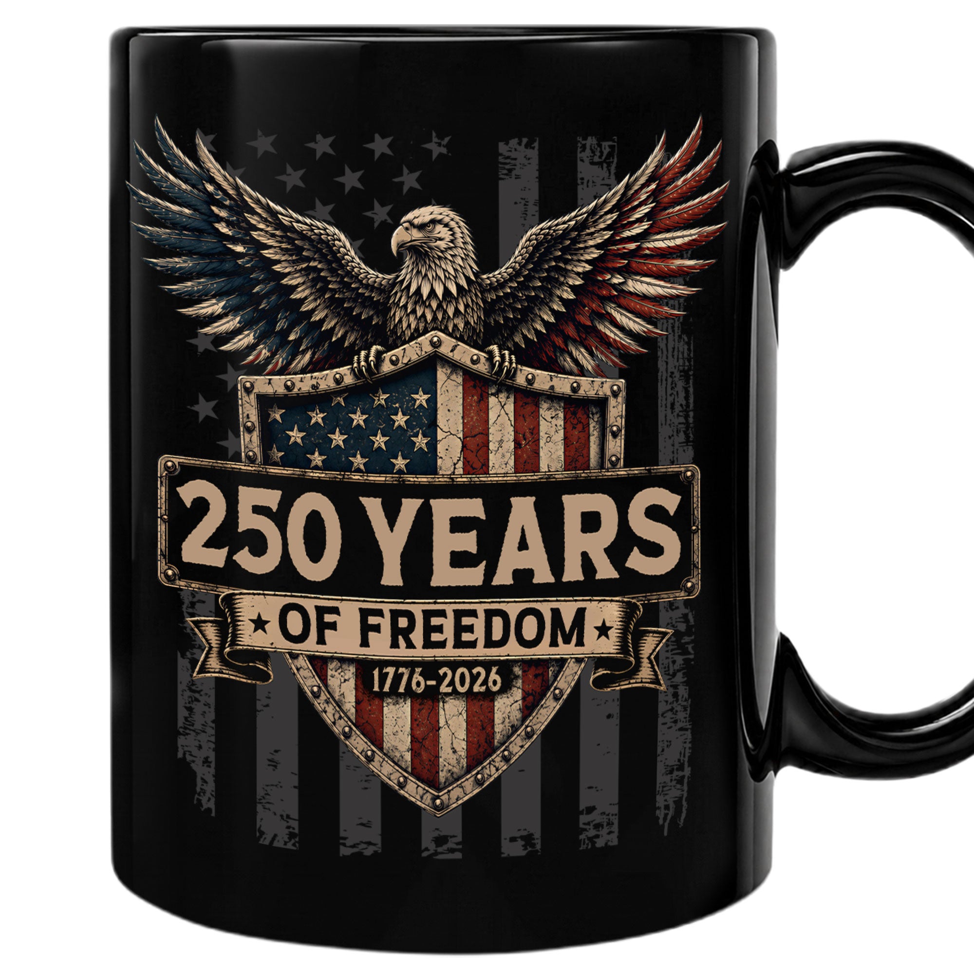 250 Years of Freedom Mug Patriotic American Eagle 1776-2026 US Flag Shield Ceramic Gift