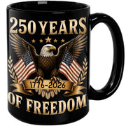 Patriotic Mug 250 Years of Freedom 1776-2026 American Eagle Gold Laurel Ceramic Cup