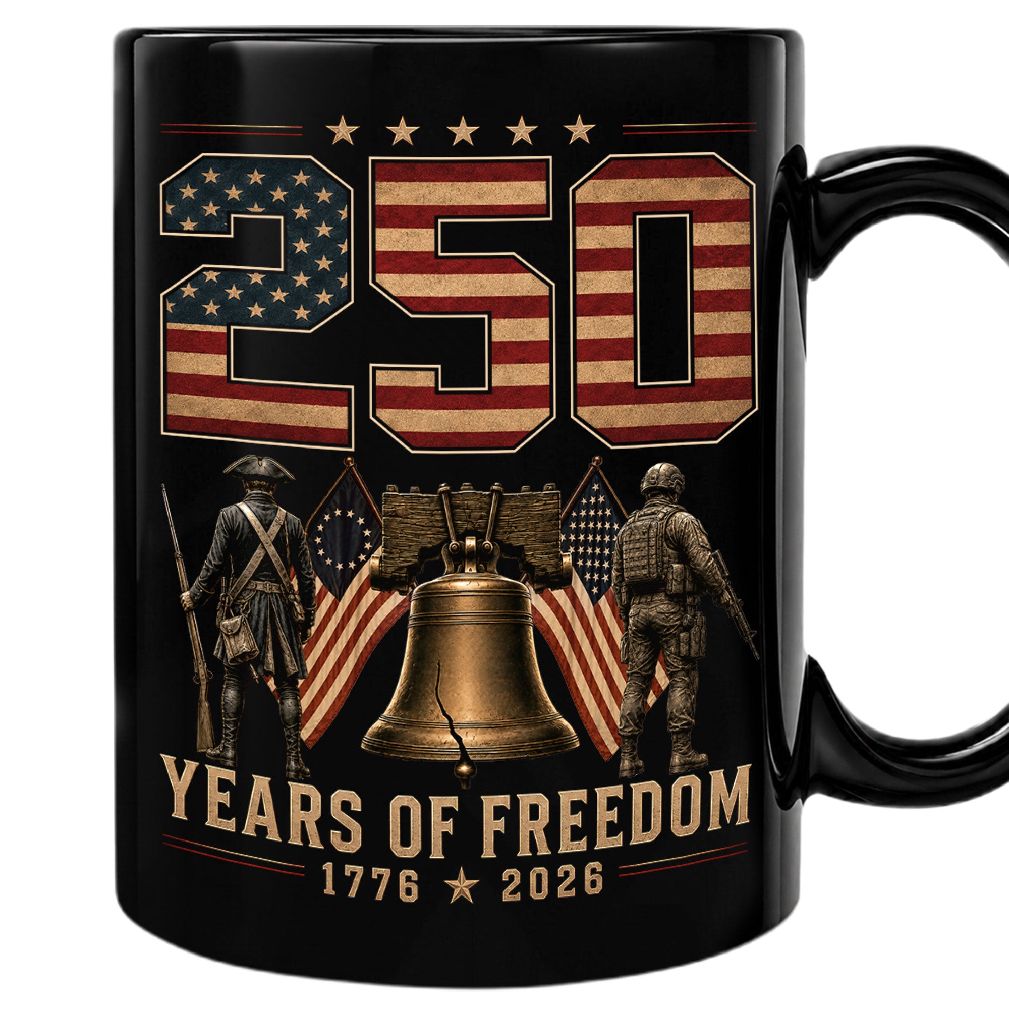 250 Years of Freedom Mug Liberty Bell Patriotic 1776-2026 Revolutionary Soldier Ceramic Cup
