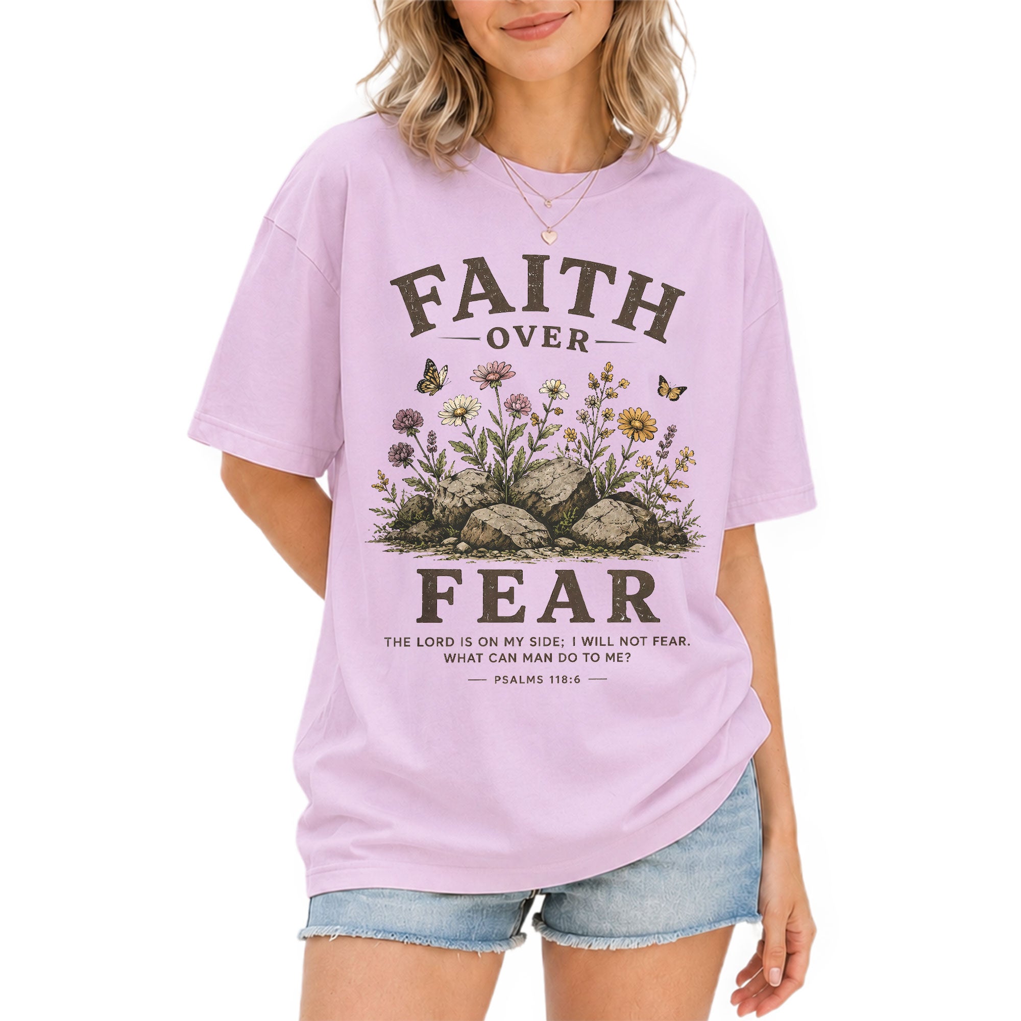Faith Over Fear Christian Shirt Floral Wildflower Women T-Shirt Psalms 118:6 Tee - Rust Field Wear
