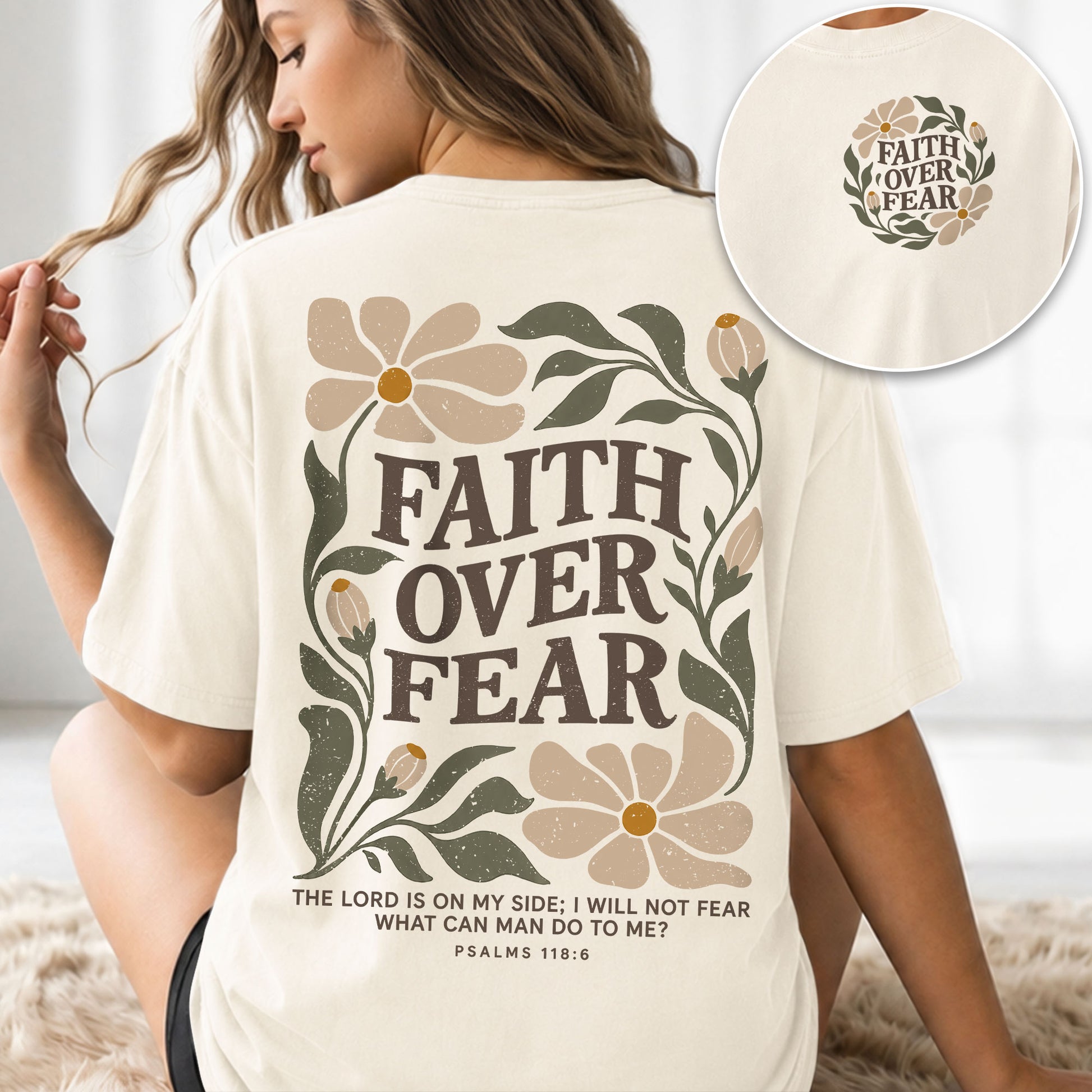 Faith Over Fear Shirt Christian Women T-Shirt Wildflower Floral Psalm 118:6 Verse Tee - Rust Field Wear
