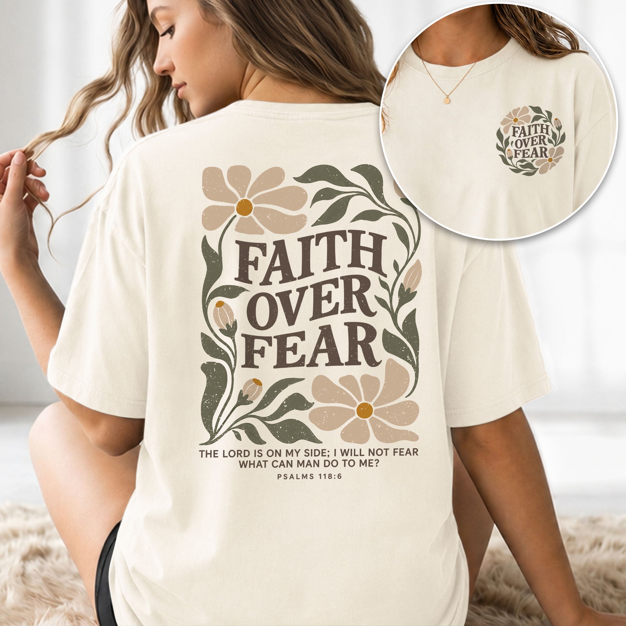 Faith Over Fear Shirt Christian Women T-Shirt Wildflower Floral Psalm 118:6 Verse Tee - Rust Field Wear