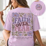 Faith Over Fear Christian Women Shirt Purple Floral Bible Verse T-Shirt Psalms 118:6 - Rust Field Wear