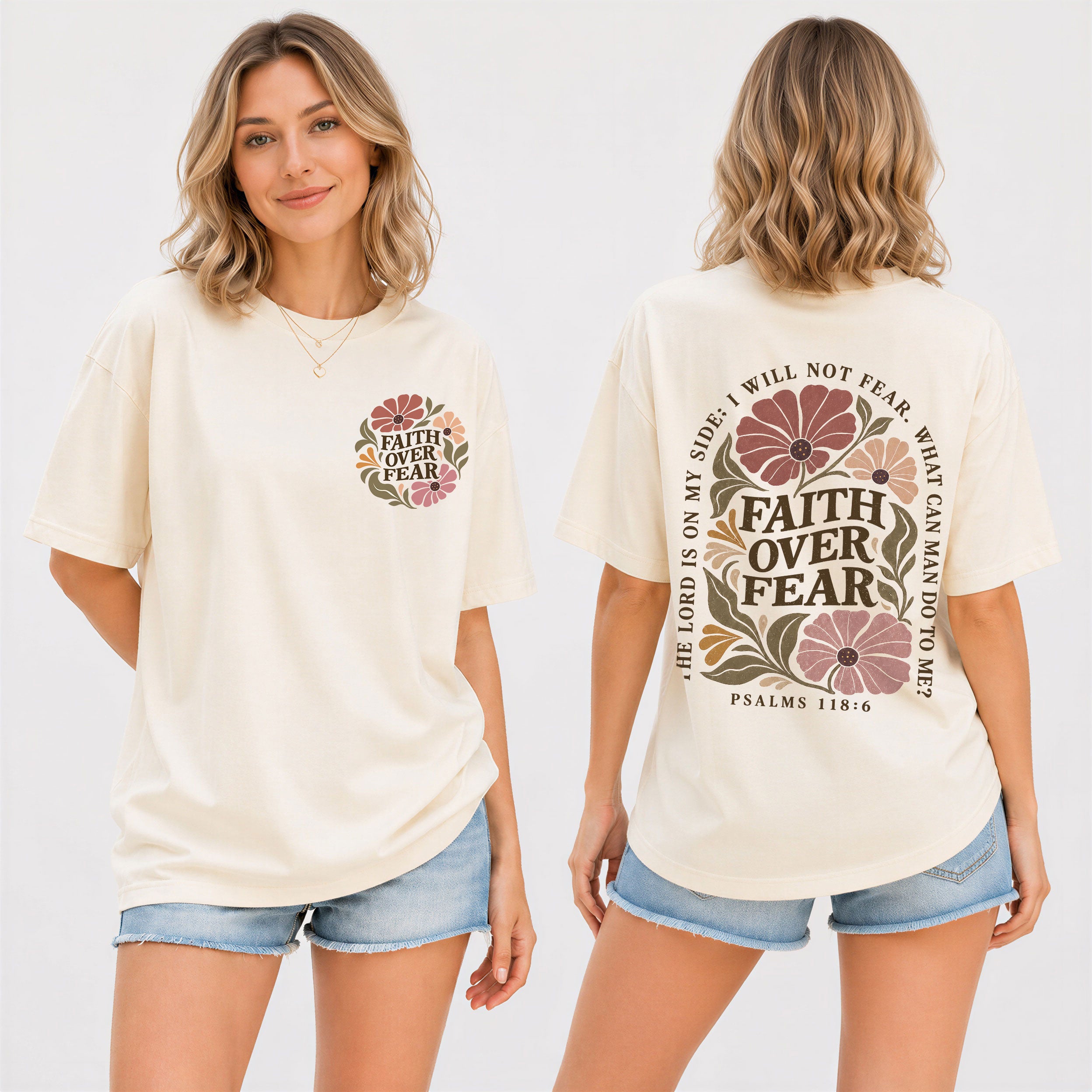 Faith Over Fear Floral Christian Women Shirt Scripture Inspired Faith Graphic Tee