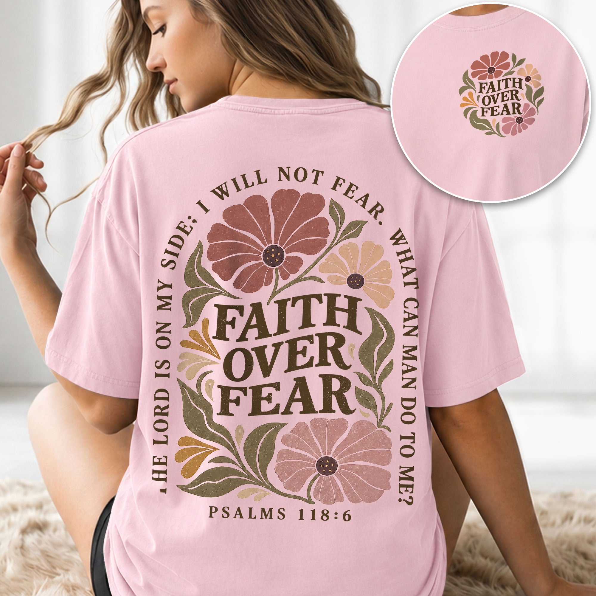 Faith Over Fear Floral Christian Women Shirt Scripture Inspired Faith Graphic Tee - Rust Field Wear