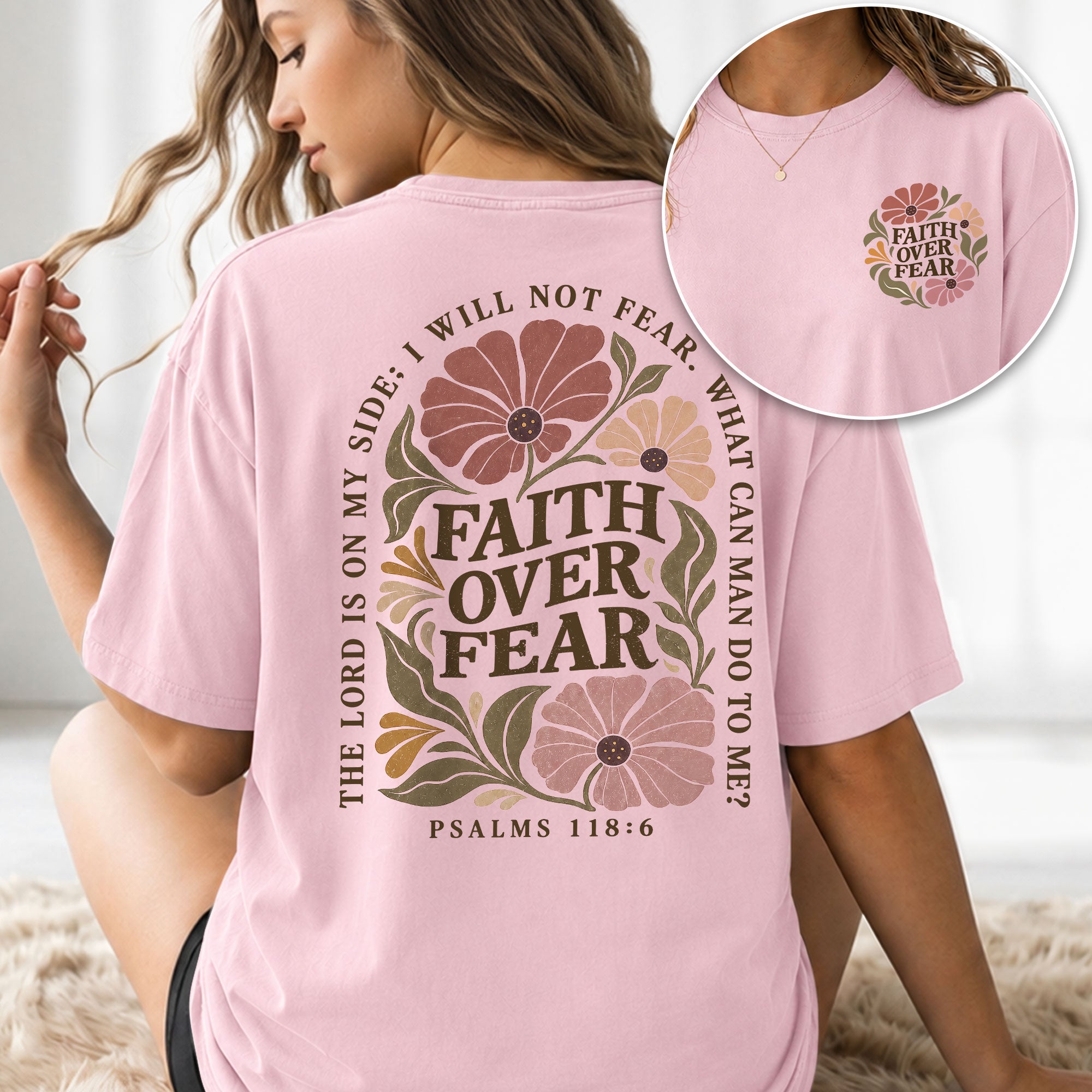 Faith Over Fear Floral Christian Women Shirt Scripture Inspired Faith Graphic Tee - Rust Field Wear
