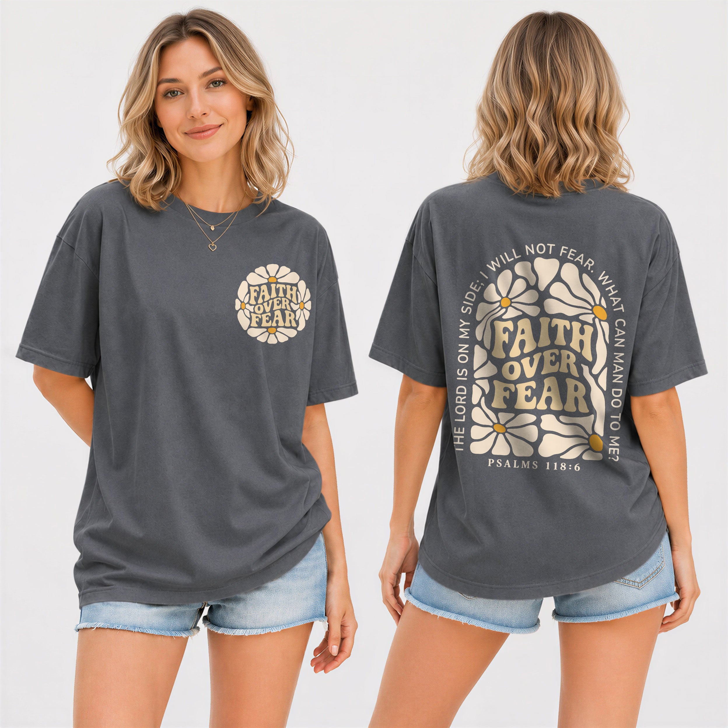 Faith Over Fear Christian Women Shirt Floral Bible Verse Graphic Religious Faith Tee