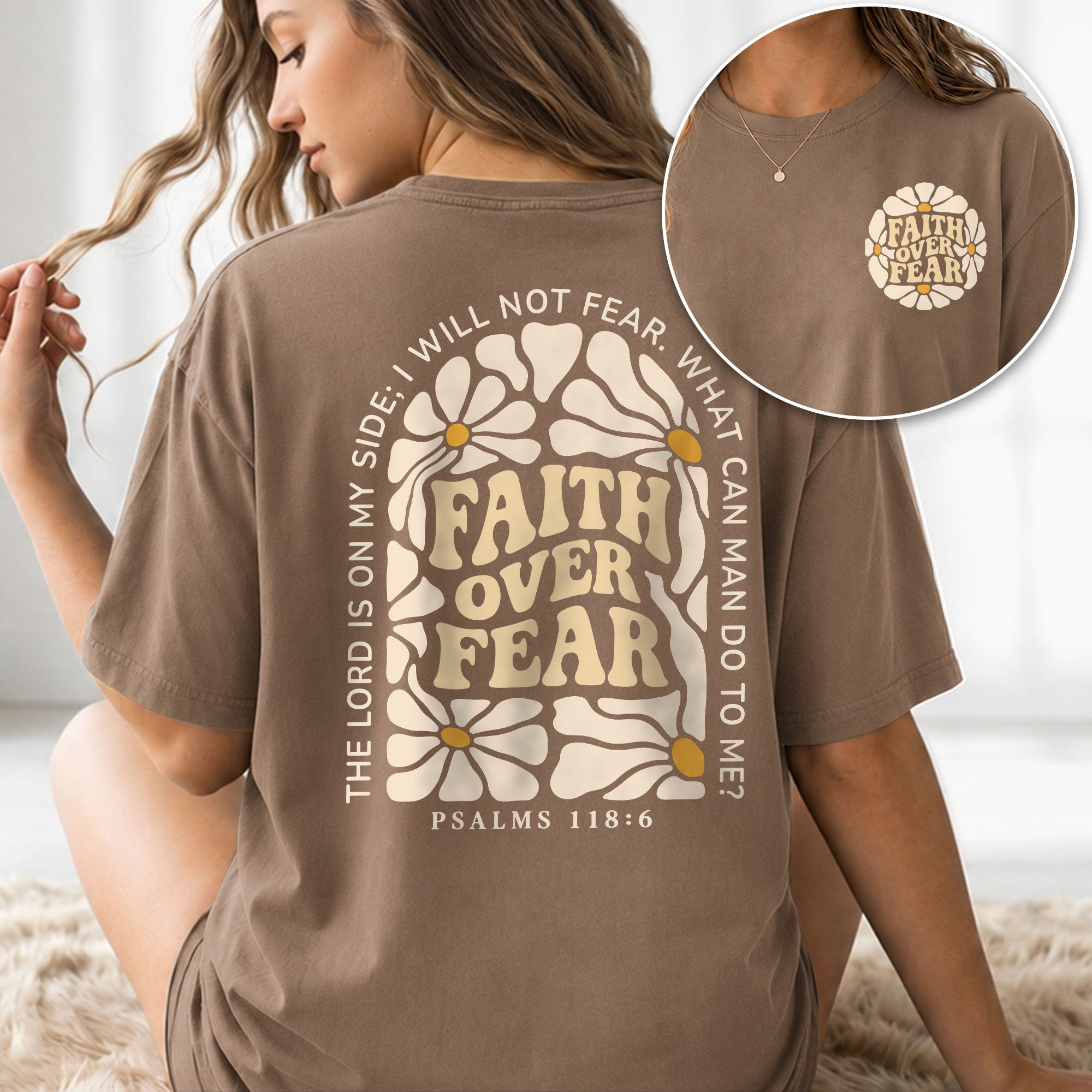 Faith Over Fear Christian Women Shirt Floral Bible Verse Graphic Religious Faith Tee