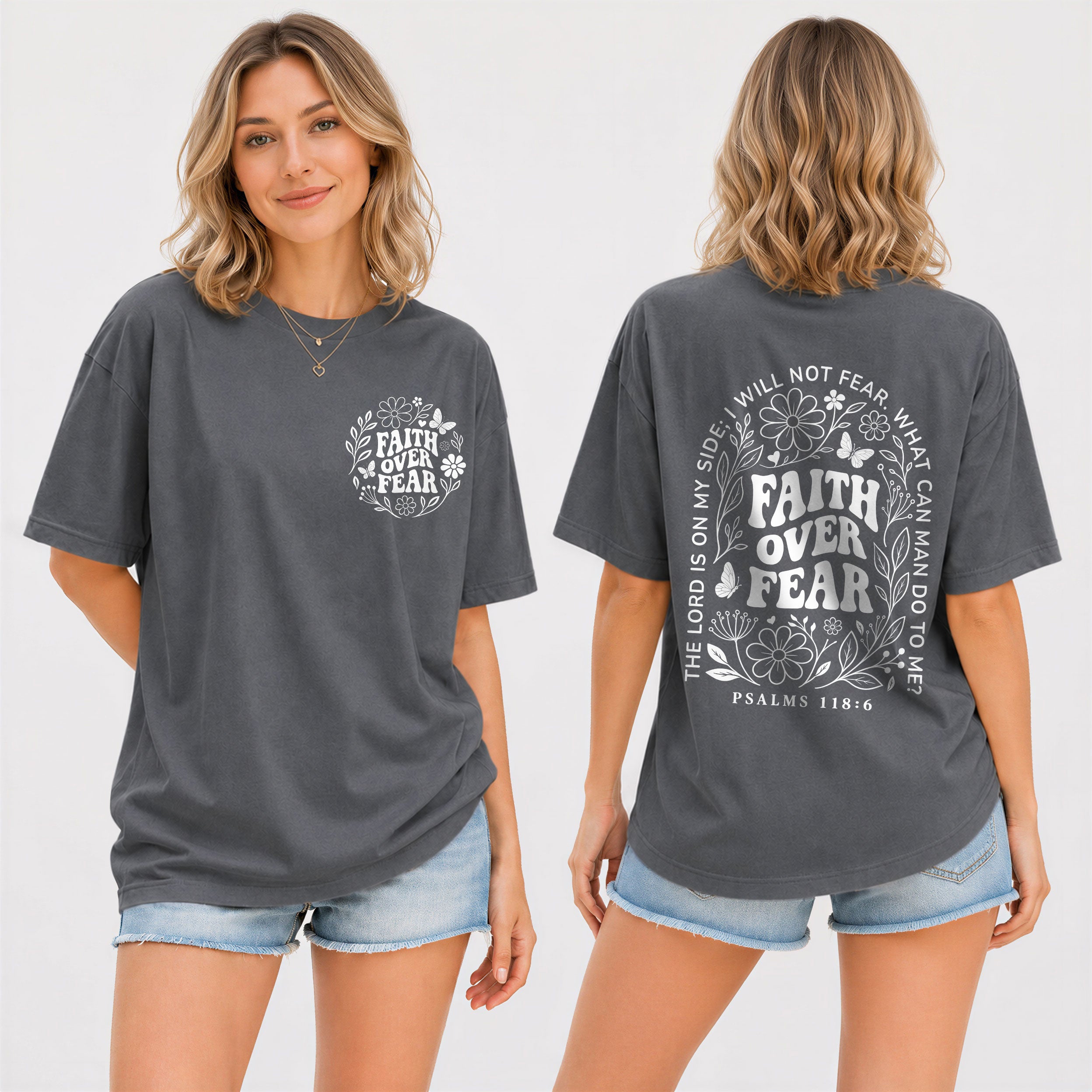 Faith Over Fear Christian Women Shirt Floral Scripture Graphic Inspirational Faith Tee