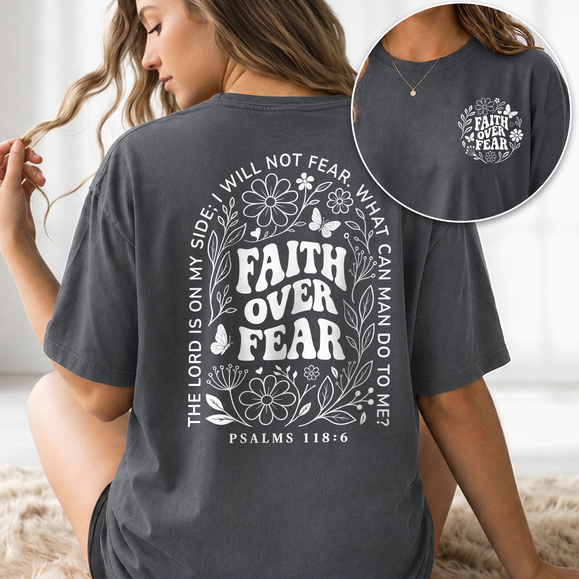 Faith Over Fear Christian Women Shirt Floral Scripture Graphic Inspirational Faith Tee