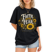 Faith Over Fear Sunflower T-Shirt Christian Verse Psalms 118:6 Floral Gift Tee