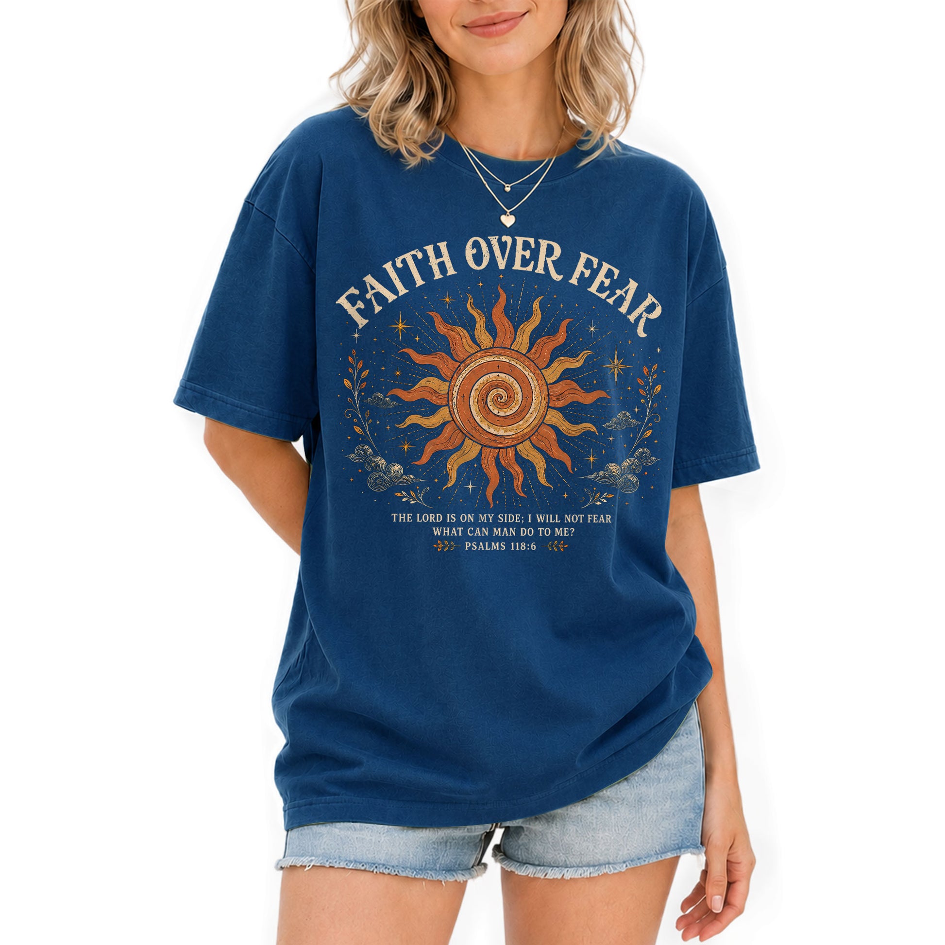 Faith Over Fear T Shirt Christian Women Sun Clouds Psalms 118 6 Religious Tee Top - Rust Field Wear