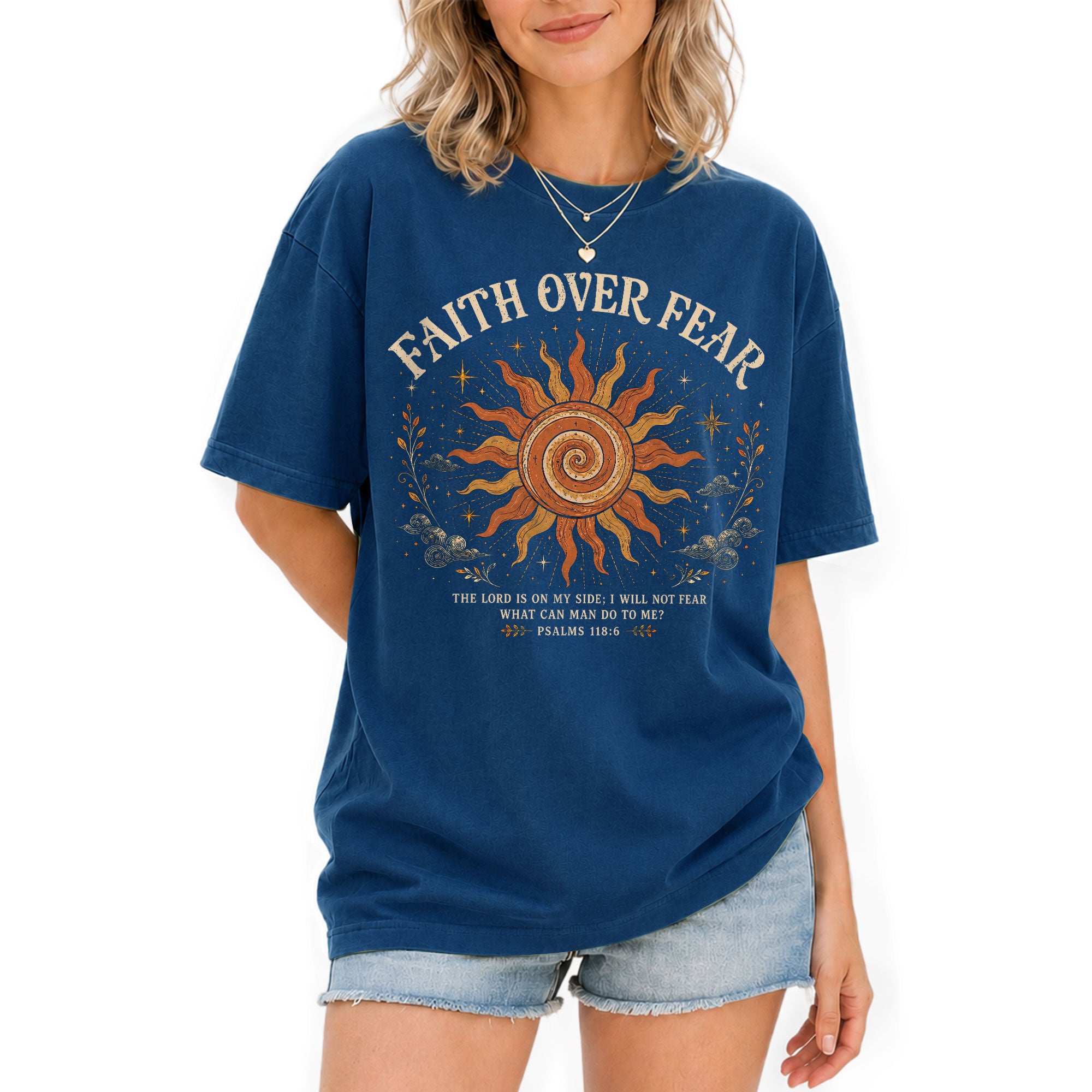 Faith Over Fear T Shirt Christian Women Sun Clouds Psalms 118 6 Religious Tee Top - Rust Field Wear
