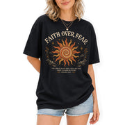 Faith Over Fear T Shirt Christian Women Sun Clouds Psalms 118 6 Religious Tee Top