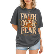 Faith Over Fear T Shirt Christian Women Big Bold Sun Psalm 118 6 Religious Tee Top - Rust Field Wear