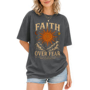 Faith Over Fear T Shirt Christian Women Sun Moon Clouds Psalm 118 6 Religious Tee - Rust Field Wear