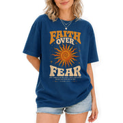 Faith Over Fear T Shirt Christian Women Retro Sun Stars Psalm 118 6 Religious Tee - Rust Field Wear