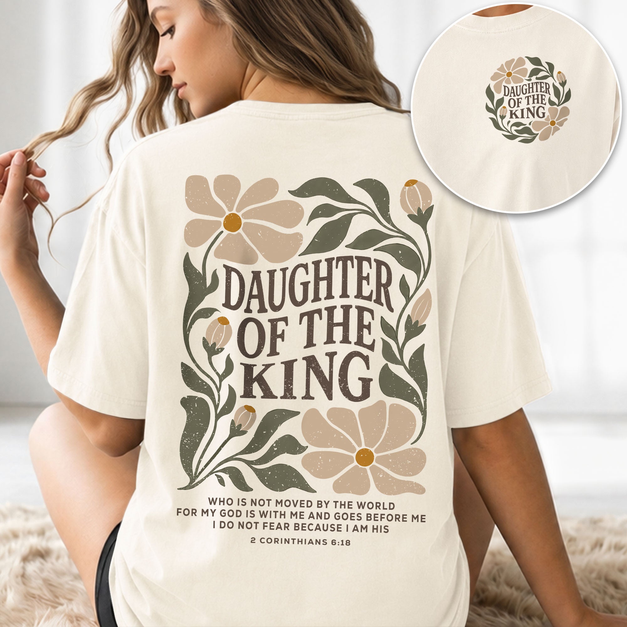 Daughter Of The King Floral 2 Corinthians 6 18 Christian T Shirt Apparel Top Women - Rust Field Wear