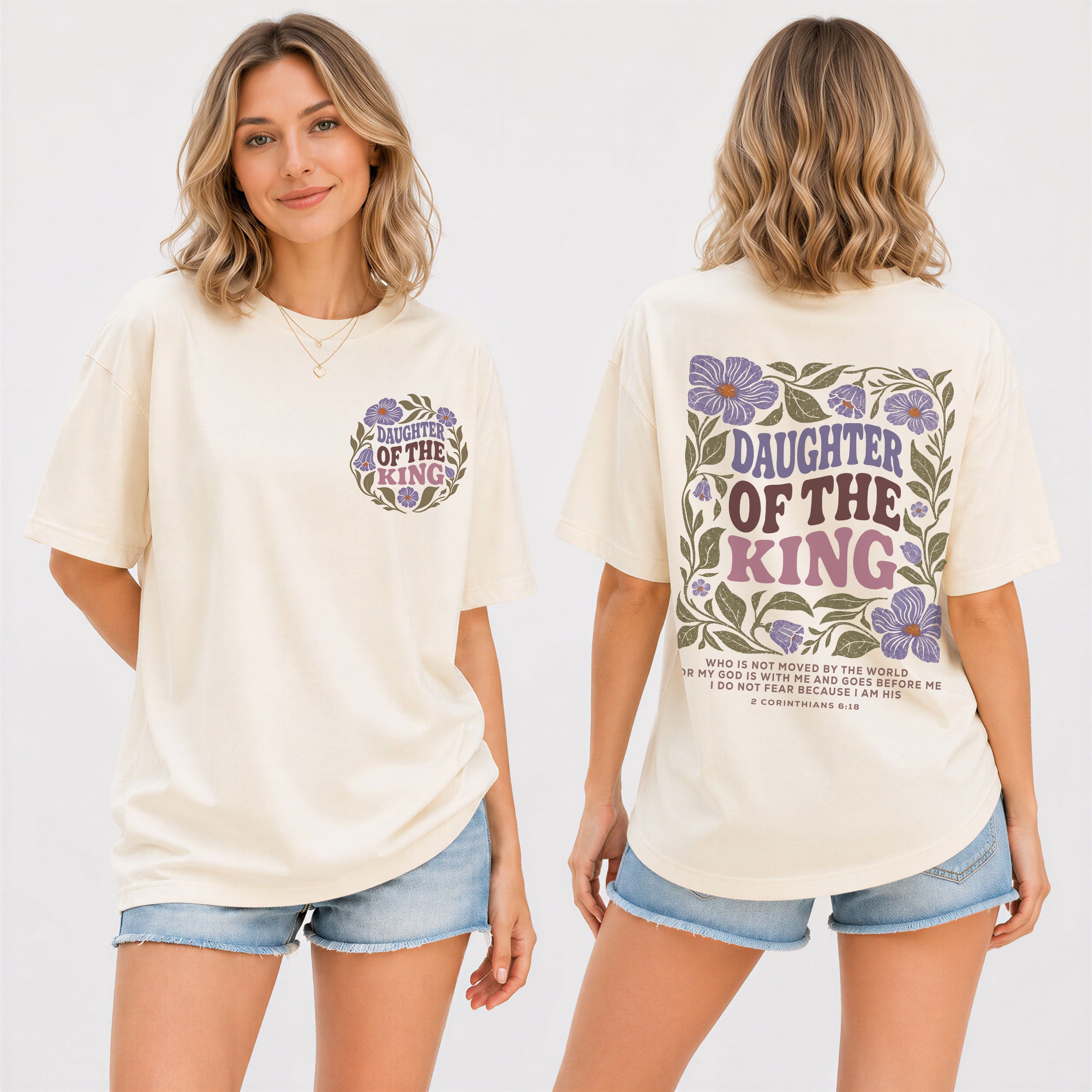 Daughter Of The King Purple Floral 2 Corinthians 6 18 Christian T Shirt Apparel Women